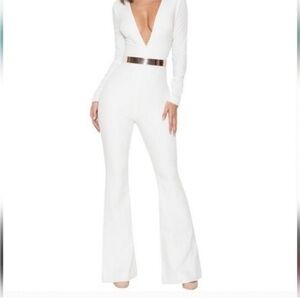 House of CB Catalin White Jumpsuit with Deep V-Neck